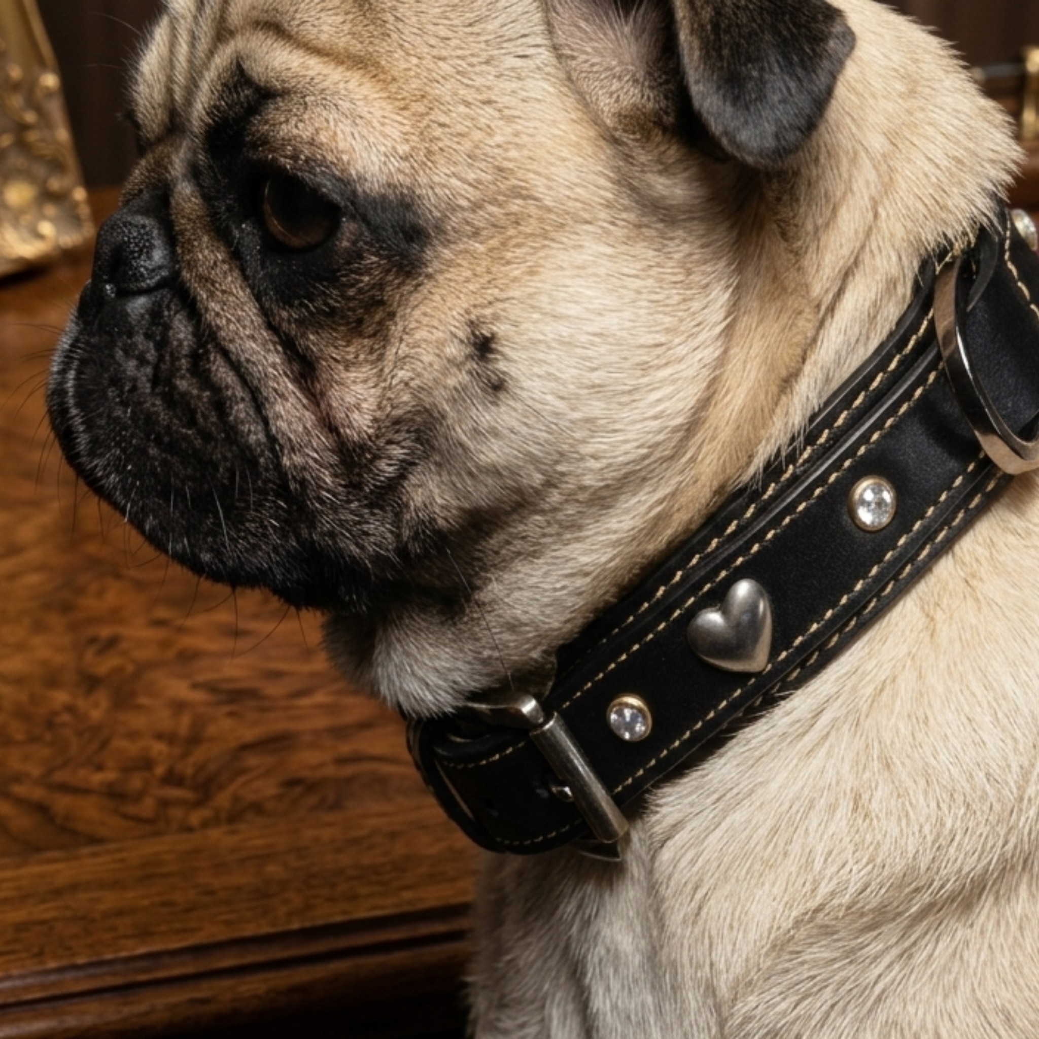 Set Collare con Cristalli e Guinzaglio in Pelle per Cani